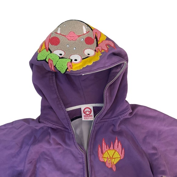 Women M Devil Nut Under Red Flag Purple Zip Hoodie Cotton Jacket Embroider Knit - Picture 3 of 7
